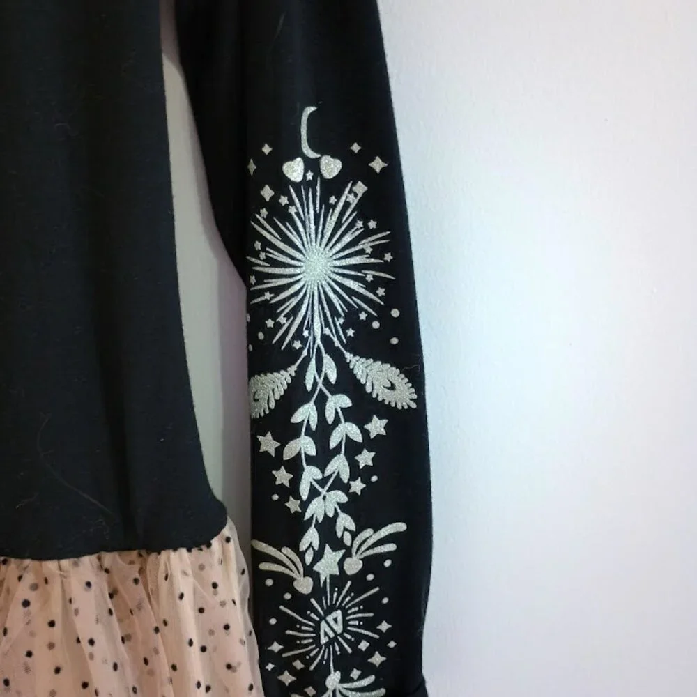 Festive Black & Gold Dress with Tights set - Picture 3 of 4